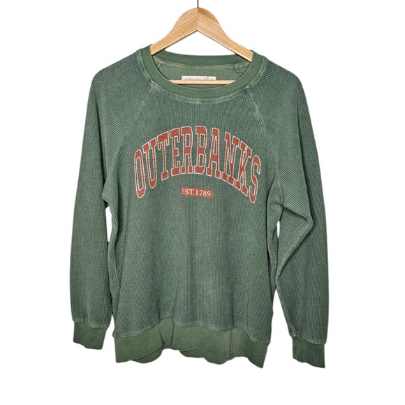 ALTAR'D STATE Outer Banks Crew Neck Sweatshirt Oversized Ribbed Green Women's XS - Picture 1 of 8